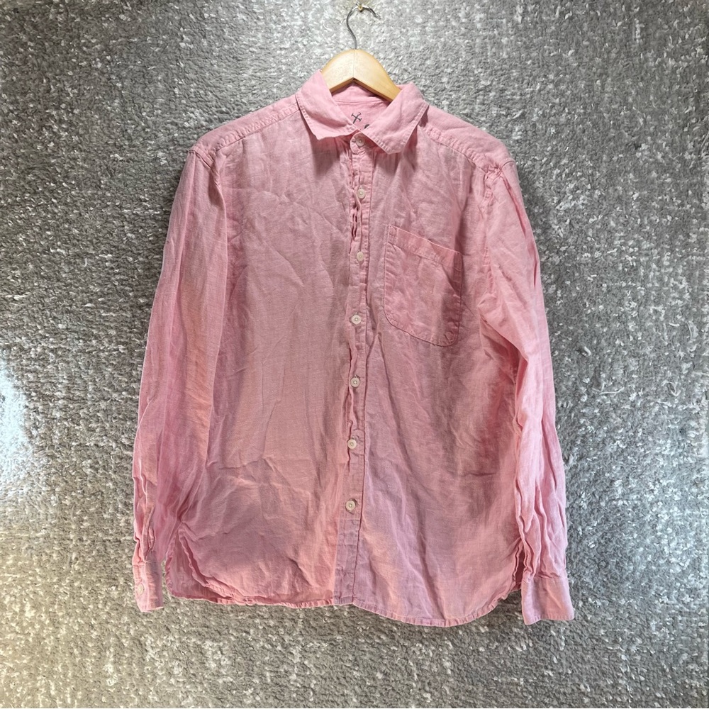 HIHO Men's Pink Long Sleeve Button Down Linen Shirt Size M Pocket